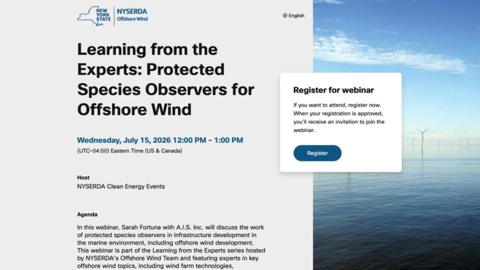 NYSERDA Learning from the Experts: Protected Species Observers for Offshore Wind